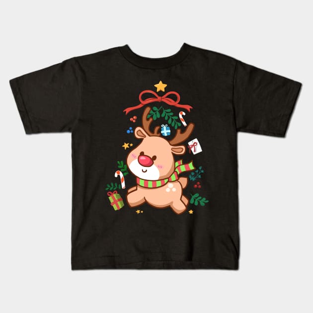 Cute Deer Kids T-Shirt by Little Forest Art